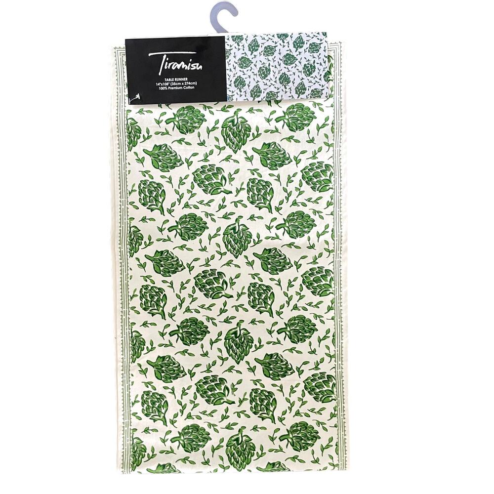TIRAMISU 100% Premium Cotton Table Runner Green Dancing Artichoke 14 X 108 NEW